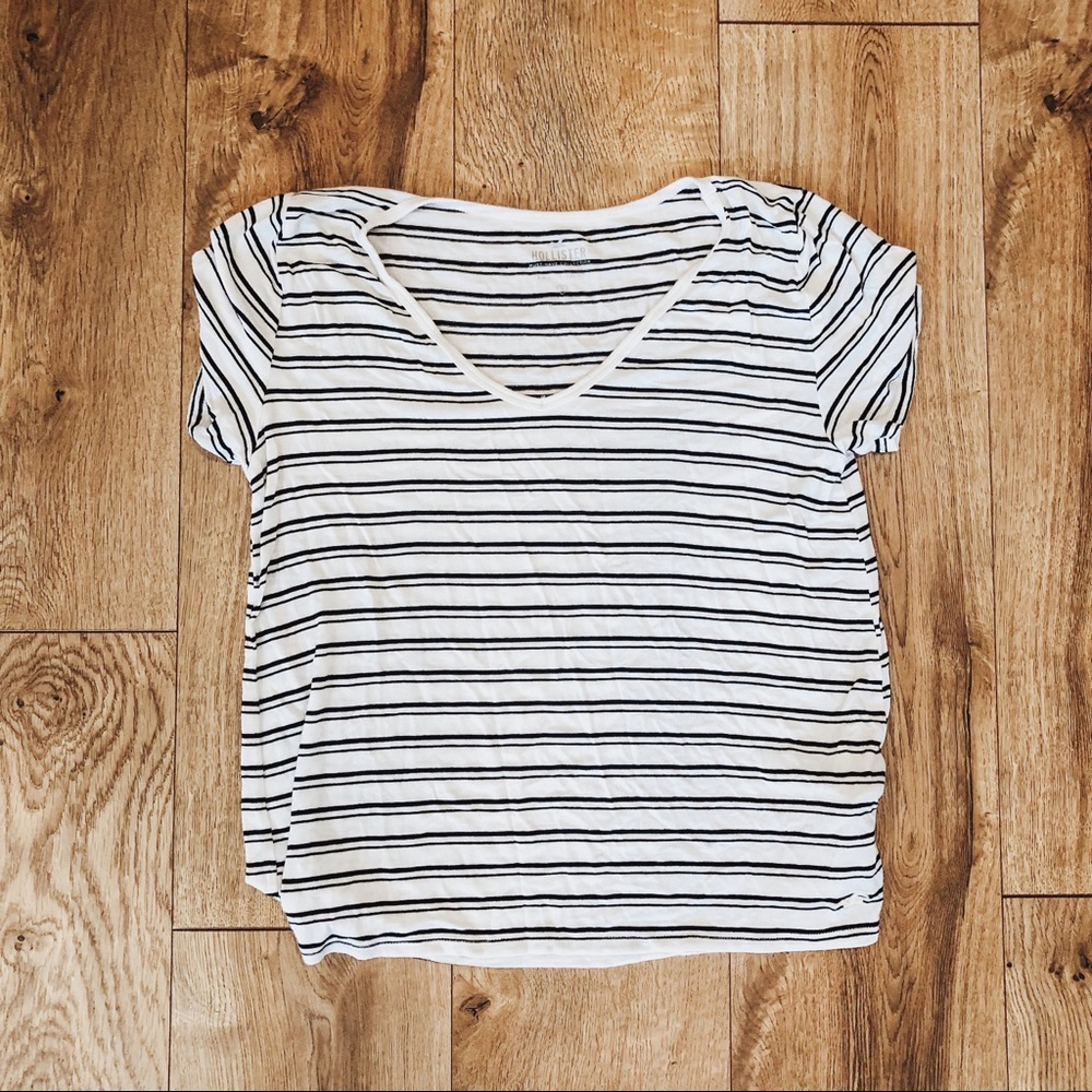 Hollister V-Neck Striped Easy Tee Shirt